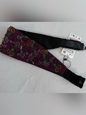 Zara Beaded Belt - Plum, Black & Gold Accents Size 32